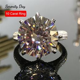 Solitaire Ring Serenity Day S925 Sterling Silver Plate 18K Luxury Inlaid Eight Hearts and s Cut 10 High Carbon Diamond Jewellery 230625