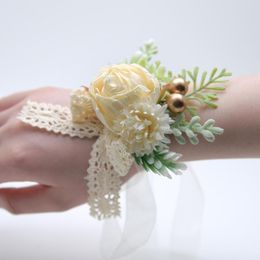 Decorative Flowers Girls Bridesmaid Wrist Bracelet Rose Ball Chrysanthemum Bridel Gifts Hand Wedding Supply Accessories