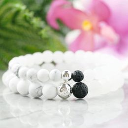 Link Bracelets MG1087 Fashion Design Anxiety Relief Diffuser Bracelet Set White Howlite Boho Style Stress Calming Jewelry