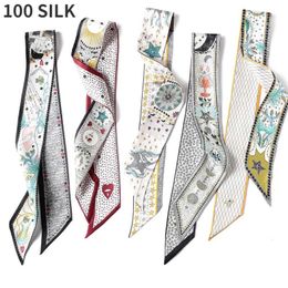 Scarves 100 Natural Silk Tarot Twill Handbag Scarf Female Silk Neckerchief Tarot Scarves Headband Women Designer Luxury Boho Hairband 230621