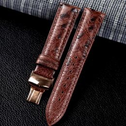 Watch Bands Handmade Ostrich Leather Watchband 18 19 20 21 22MM Butterfly Buckle Men's And Women's Strap Retro Style Deli22