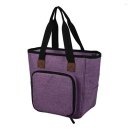 Storage Bags Purple Knitting Bag Yarn Tote Organizer With Divider For Crochet Hooks And Supplies High Capacity Easy To Carry