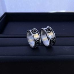 2023 Gujia 925 silver old twisted wire Fried Dough Twists edge twine carving ring personality fashion hip-hop style