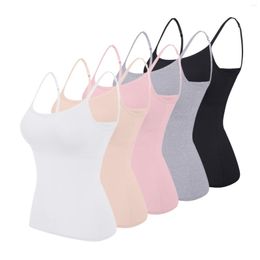 Women's Tanks Vest Women In Built Bra Spaghetti Top Strap Tank Soft Summer Underwear Casual Breathable Padded Comfort Camisoles Solid Female