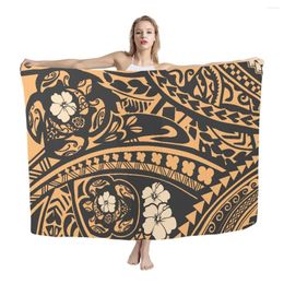 Women's Swimwear HYCOOL Turtle Polynesian Tribal Print Yellow Beach Sarong Lavalava Custom Cover Ups Skirted Swimsuit Women