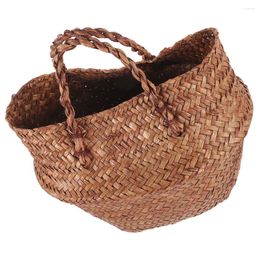 Storage Bags Woven Seagrass Basket Hand Belly For With Handles