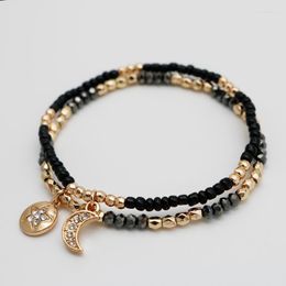 Strand Charm Star Moon Glass Black Stone Beaded Bracelet Set For Women Trendy Adjustable Delicate Jewellery Gift 2023 A0105