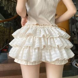 Skirts HOUZHOU Kawaii Lolita Skirt Shorts Women Ruffle Patchwork Layered High Waist Cute Balletcore Mini Tutu Petticoat Summer