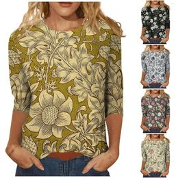 Women's T Shirts One Pieces Elegant Delicate Casual Women And Tops Floral Three Quarter Sleeve For Summer Camisetas