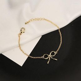 Link Bracelets Simple Design Hollow Out Bow Bracelet Elegant Women's Wedding Gold Colour Hands Chain Fashion Ladies Party Charm Jewellery