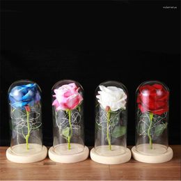 Decorative Flowers 12 Pcs Eternal Rose Flower Glass Dome LED Light Birthday Mother's Day Valentine's Anniversary Gift Home Decor