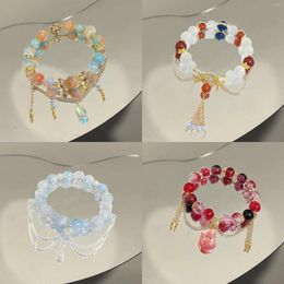 Charm Bracelets Harajuku Fresh Tassels Colourful Beaded Double Layer Chain Bracelet For Women Elegant Aesthetic Romantic Fashion Apecial