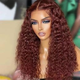 Reddish brown water wave hd lace full frontal wig copper Colour humamn hair wig 5x5 lace closure wig 150%density