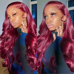 13x6 Hd Red Lace Frontal Human Hair Wig Colored Body Wave Wig Glueless Transparent Lace Frontal Wig