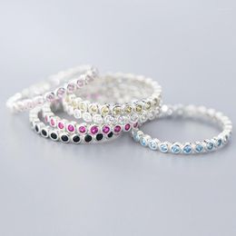 Cluster Rings 925 Sterling Silver Crystal For Women Five Colours Bling Engagement Wedding Ring Female Jewellery