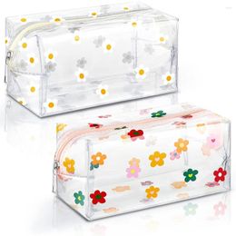 Cosmetic Bags 2 Cute Flower Makeup Floral Bag Daisy Zippered Pouches Portable Toiletry For Women Travel Vacation Organising (Daisy)