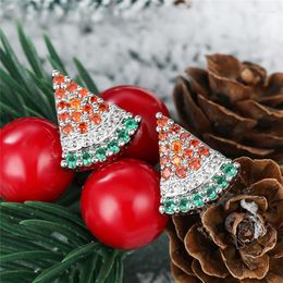 Stud Earrings Boho Silver Color Christmas Cute Watermelon Fruit Multicolor Crystal Zircon Stone For Women Gift