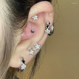 Stud Earrings Rhinestone Black Pentagram Star For Women Cool Charm Aesthetics Buckle Mini Hoop Korean Fashion Jewellery