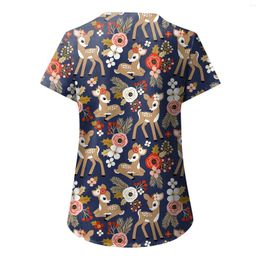 Women's T Shirts Work Women Ladies Casual Christmas Print Short Sleeve Pocket Loose Caring Workwear Fall Dressy Outfits