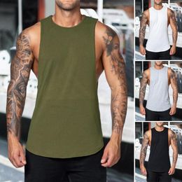 Men's Tank Tops O-Neck Sleeveless Elastic Men Vest Summer Loose Solid Color Fitness Top Bodybuilding Pullover Sportwear