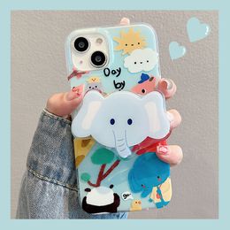 wholesael free DHL cute animal patterns dog cat elephant seal Holder Stand Phone Case For For iPhone 14 13 Pro 11 Pro X XS XR Xs Max 12