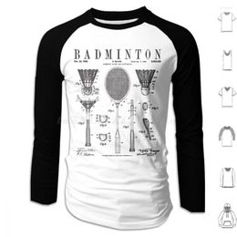 Men's Hoodies Badminton Old Vintage Patent Drawing Print Hoodie Cotton Long Sleeve Lover Player