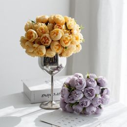 Decorative Flowers Artificial Flower Set With Goblet Vase Simulation 27 Head Rose For DIY Wedding Party Bouquet Baby Shower Home Decoration