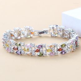 Link Bracelets Chain Amazing 925 Mark Colourful Cubic Zirconia Female Charm Line Bracelet Bangle Fashion Prom Wedding Jewellery Costume For