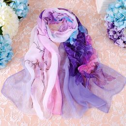 Scarves Elegant Beautiful Gradient Peony Print Chiffon Georgette Scarf Women Foulard Summer Beach Sun Protection Thin Hijab