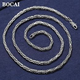 Strands Strings BOCAI Real S925 Pure Silver Jewelry Accessorie 2.5mm Domineering Personality Men and Woman Necklace Couples' Handmade 230625