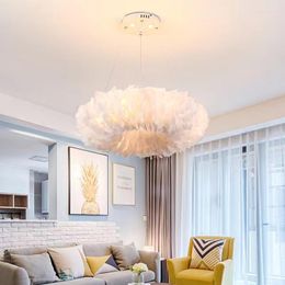 Pendant Lamps Modern Natural Swan Feather LED Ceiling Chandelier Living Room Kids Bedroom Pandent Lamp Wedding Deco Light Lustre Fixtures