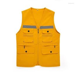 Men's Vests Men's 2023 Men's Breathable Reflective Stripe Vest V-neck Multi-Pocket