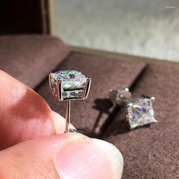 Stud Earrings Cute Simple Korean Square Bling Big Zircon Stone 6/7/8mm Silver For Women Fashion Jewelry 2023