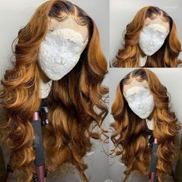 Silk Top Lace Front Wig Ombre Golden Blonde Deep Wave Human Hair Glueless Average Cap With Baby For Black Women