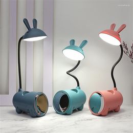 Table Lamps Multi-Function LED Cute Night Light Stepless Dimming Touch Desk Lamp Eye Protection Phone Pen Holder With Mirror
