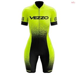 Cycling clothes Sets VEZZ0 Women Cycling Clothing Bike Short Female Monkey Jumpsuit Suit Yellow-Green Cyclist Outfit With GEL Bouncy Lycra TriathlonHKD230625