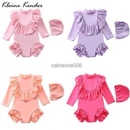 Girl Swimsuit Ruffles Long Sleeve Children's Swimwear 2022 New Princess One Piece Baby Bathing Suit Summer Baby Pool Beach Wear L230625