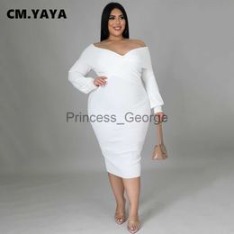 Casual Dresses CMYAYA Autumn Winter Plus Size Women Off Shoulder Long Sleeve Plunging Vneck Bodycon Midi Dress Elegant Sexy Party Dresses x0625