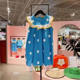 Girl Dresses Summer Blue Lace Dot Dress Lolita Child Girls Casual Midi Children For Teens Party Princess Sundress