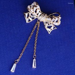 Brooches Korean Version Of The Tassel Brooch Suit Hanfu Wedding Inlaid Bow Pin Fashion Elegant Atmosphere Accessories Corsage Female