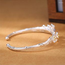 Bangle Creative Fashion 925 Sterling Silver Jewellery Exquisite Cherry Flower Blossom Branches Allergy Opening Bracelets & Bangles Melv22