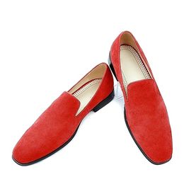 Classic Fashion Red Suede Loafers Mens Shoes High Quality Slip On Leather Casual Shoes Summer Mens Flats Dress Shoes