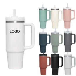 Water Bottles Custom 40 oz Tumbler with Handle Lid Straw 40oz Stainless Steel Water Bottle Vacuum Thermos Cup Large Capacity Car Coffee Mug 230625