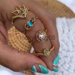 Band Rings Fashion Opal Finger Rings For Women Stainless Steel Adjustable Couple Geometric Ring Handmade Aesthetic Jewelry Gift Anillos x0625