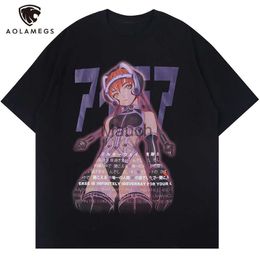 Men's T-Shirts Aolamegs Men's Tee Shirts Sexy Manga Girls Kanji Print Anime Tee Shirts Summer Baggy College Style Tops Fashion Otaku Streetwear J230625