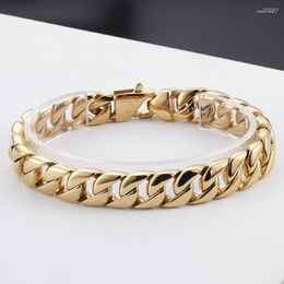 Link Bracelets Simple 316L Stainless Steel Gold Tone Cuban Curb Chain Wristband For Men Women Unisex's Jewellery 9" 10mm Xmas Gift