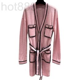 Women's Sweaters Designer 100% Cashmere Knits Tops with Letter Buttons Girls Milan Runway Crop Top Shirt High End Long Sleeve Stretch Cardigan Jacket LXZM