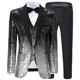 Men's Suits Blazers Mens Suit 3 Pieces Sequin Colour Shiny Notch Lapel for WeddingParty Groom Banquet Nightclub BlazerVestPant 230625