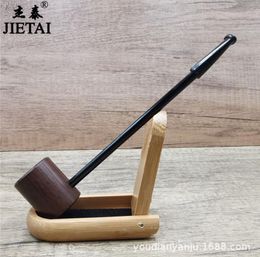 Smoking Pipes Black sandalwood straight pipe, long pole, portable dry pipe, old-fashioned wooden men's smoking bag, pot