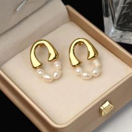 Stud Earrings Vintage High-grade Fresh Water Pearl For Women Do Not Fade Titanium Steel Simple Temperament Korean